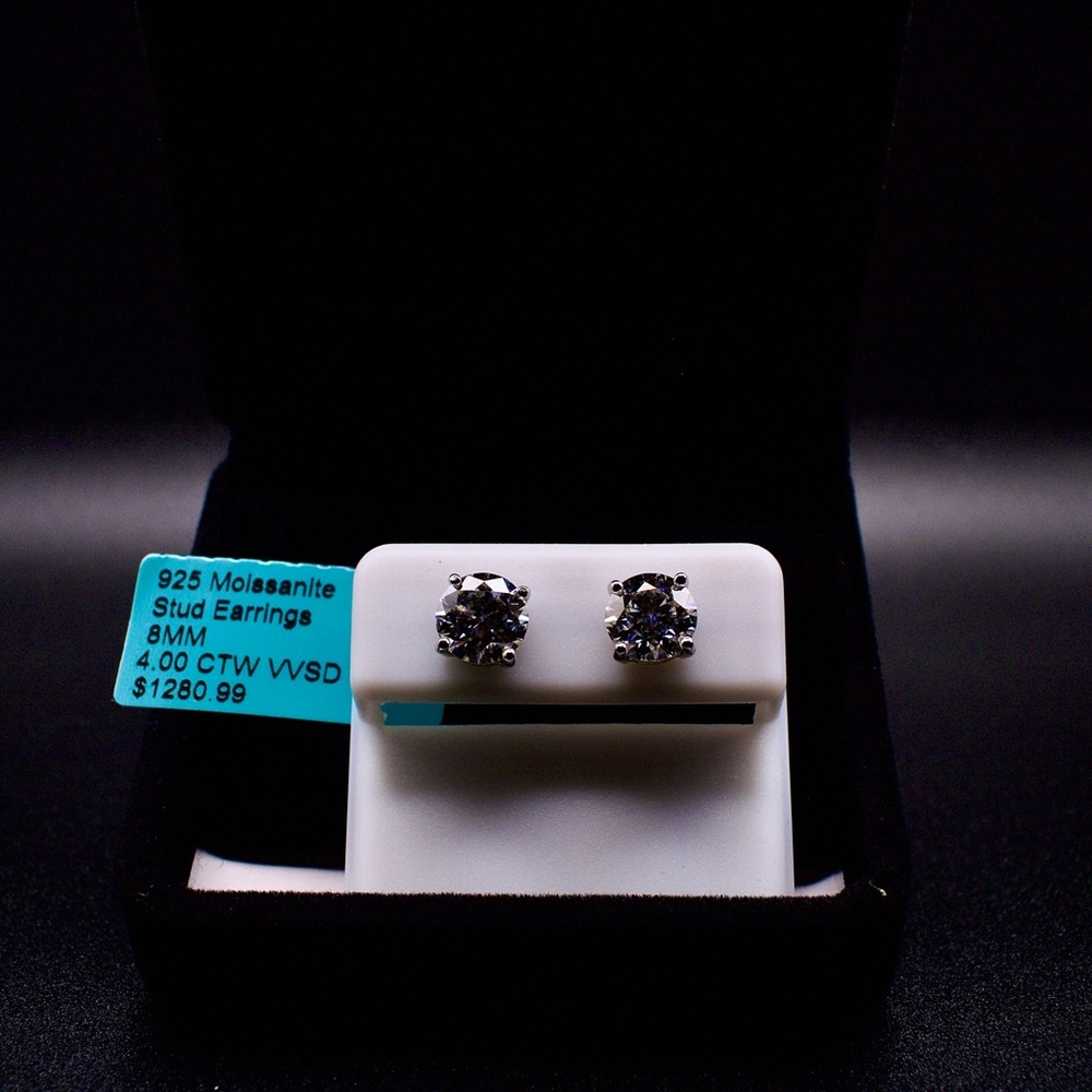 2CT VVS1 Moissanite each stone, 14k gold over 925- Italy stamped- screw backs